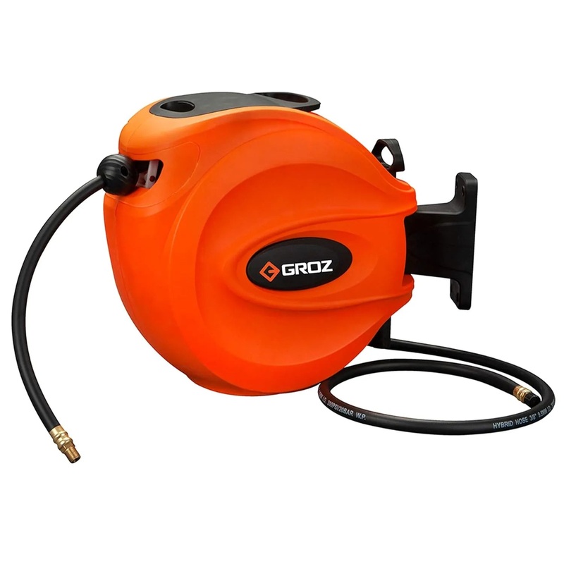 Groz Metal Hose Reel for Air/Water 15m, 3/8" Hose | HRP/AW/15M/3-8/B