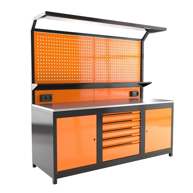 Retta Workbench with Panel Two Cabinets and Five Drawers | RTA9301