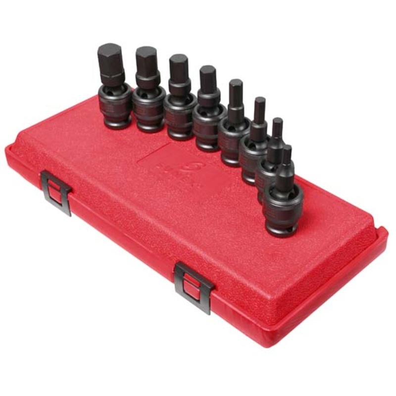 8PC HEX BIT METRIC  SET  ,SWIVEL 1/2" DRIVE (IMPACT)