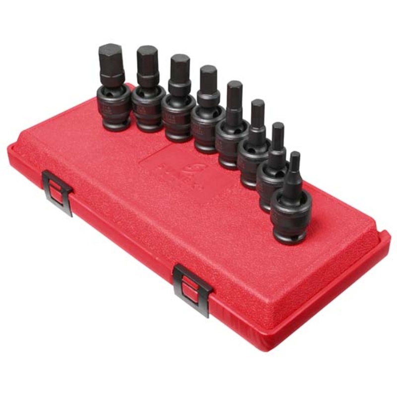 8PC HEX BIT SAE  SET  ,SWIVEL 1/2" DRIVE (IMPACT)