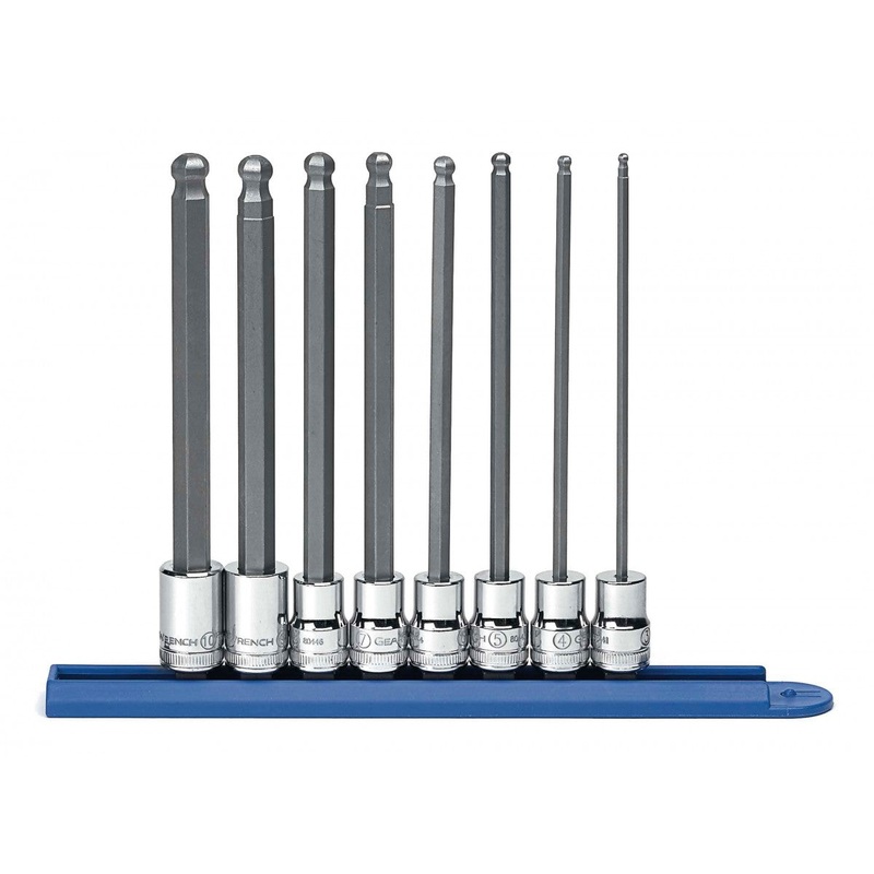 8PC METRIC LONG BALL END HEX BIT SET -3/8" DR