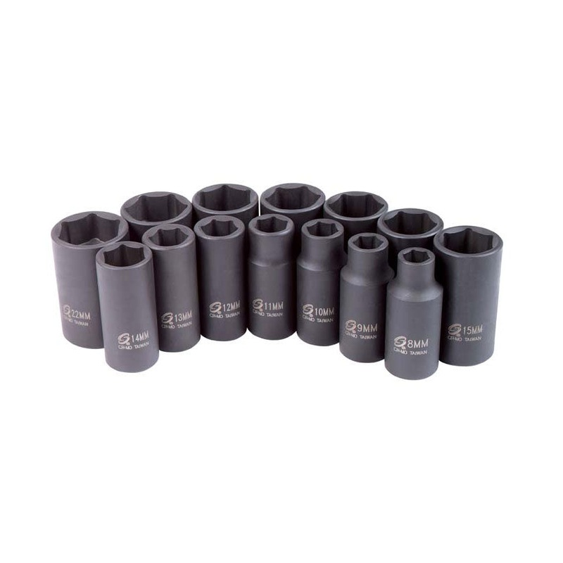 3/8" Drive 14 Piece Mid-Depth Metric  Impact Socket Set