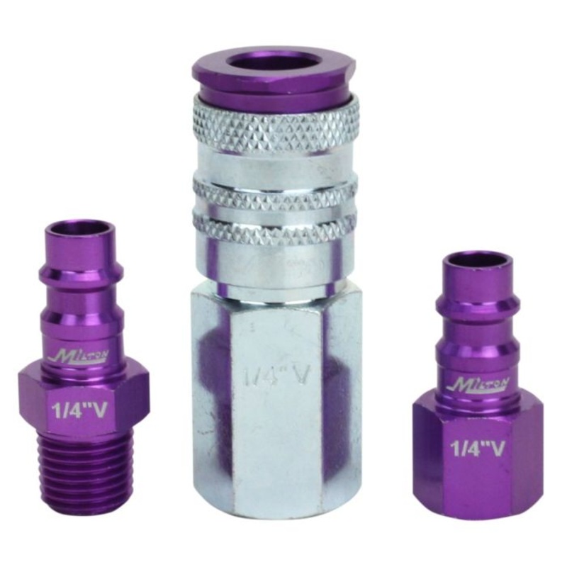 3PC PURPLE V-STYLE 1/4" HI-FLO COUPLER & PLUG MIL-S-303VKIT