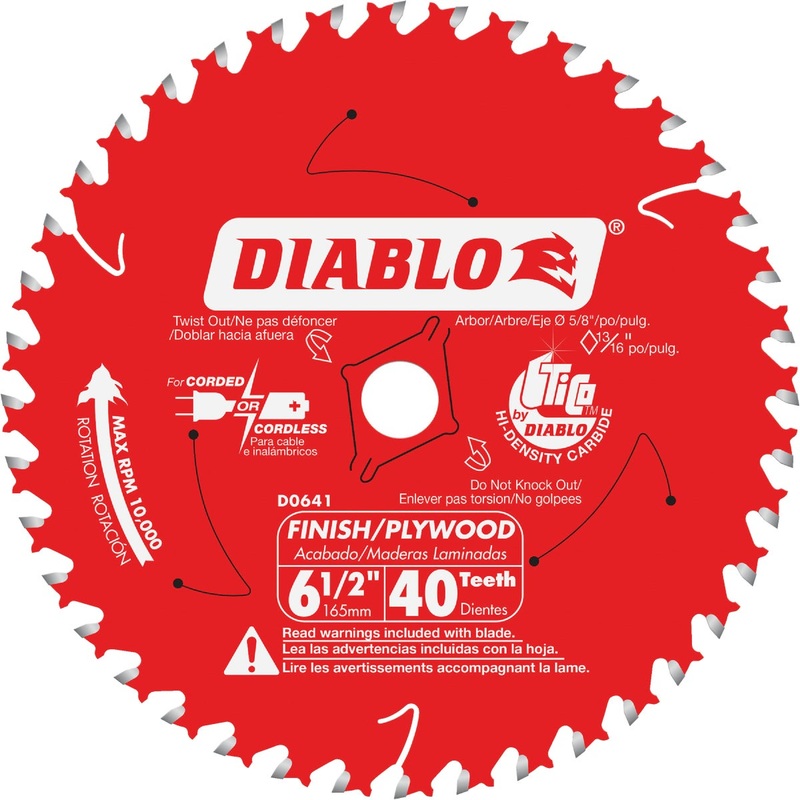 Diablo 6-1/2 In. 40-Tooth Finish Trim Circular Saw Blade, Bulk