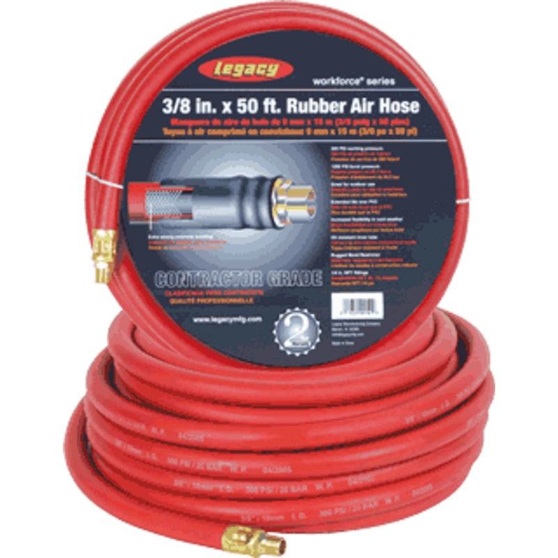 Workforce Air Hose, 3/8" x 50', 1/4" Fittings, Red, Rubber LG-HRE3850RD2