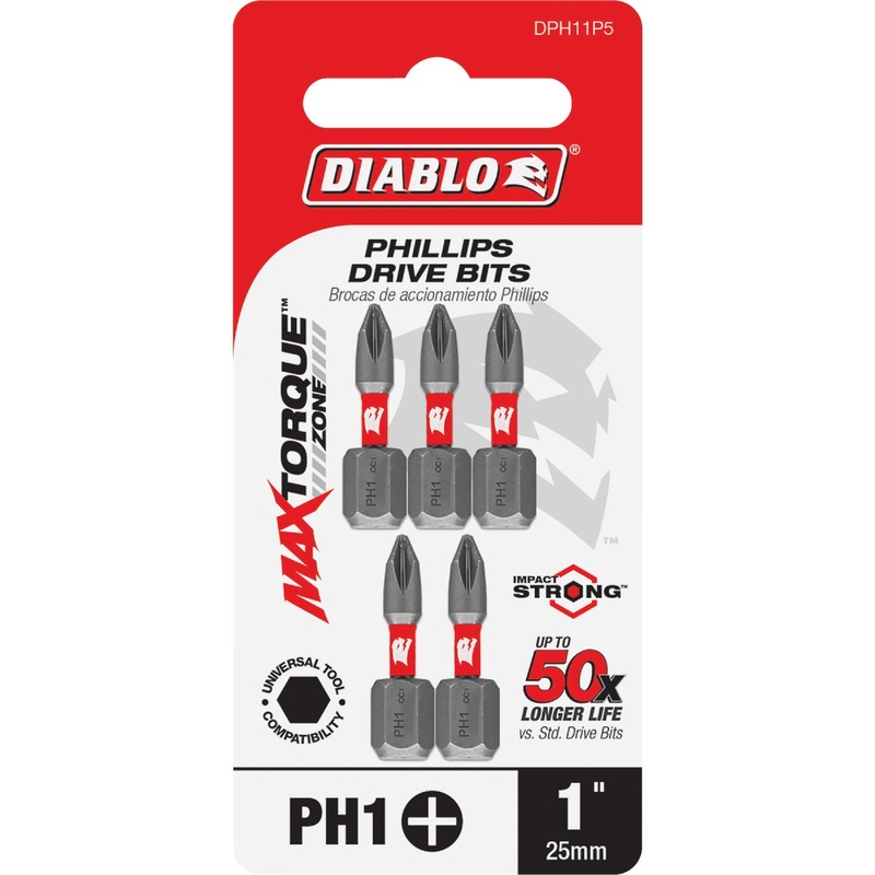 Diablo #1 Phillips 1 In. Insert Impact Screwdriver Bit (5-Pack)