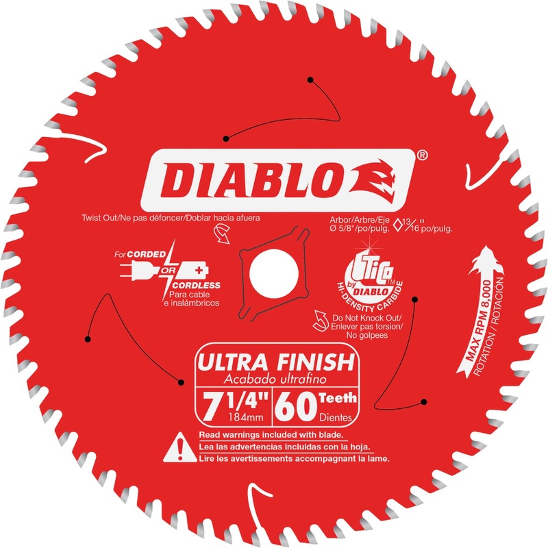 Diablo 7-1/4 In. 60-Tooth Ultra Finish Circular Saw Blade, Bulk