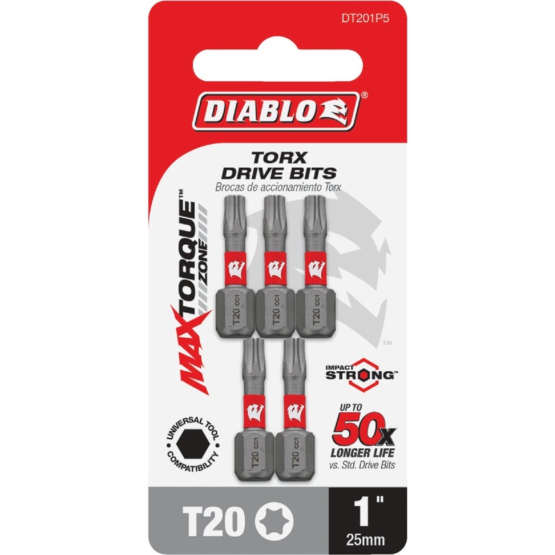 Diablo T20 TORX 1 In. Insert Impact Screwdriver Bit (5-Pack)