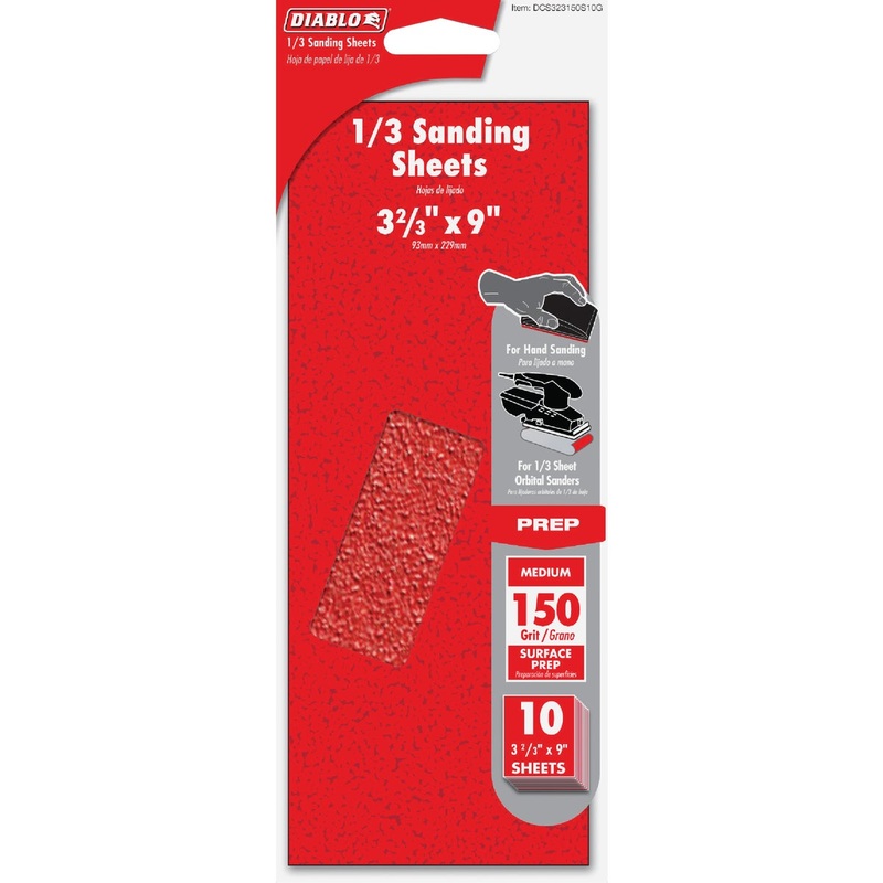 Diablo 9 In. x 3-2/3 In. 150 Grit Fine 1/3 Sheet Sandpaper (10-Pack)