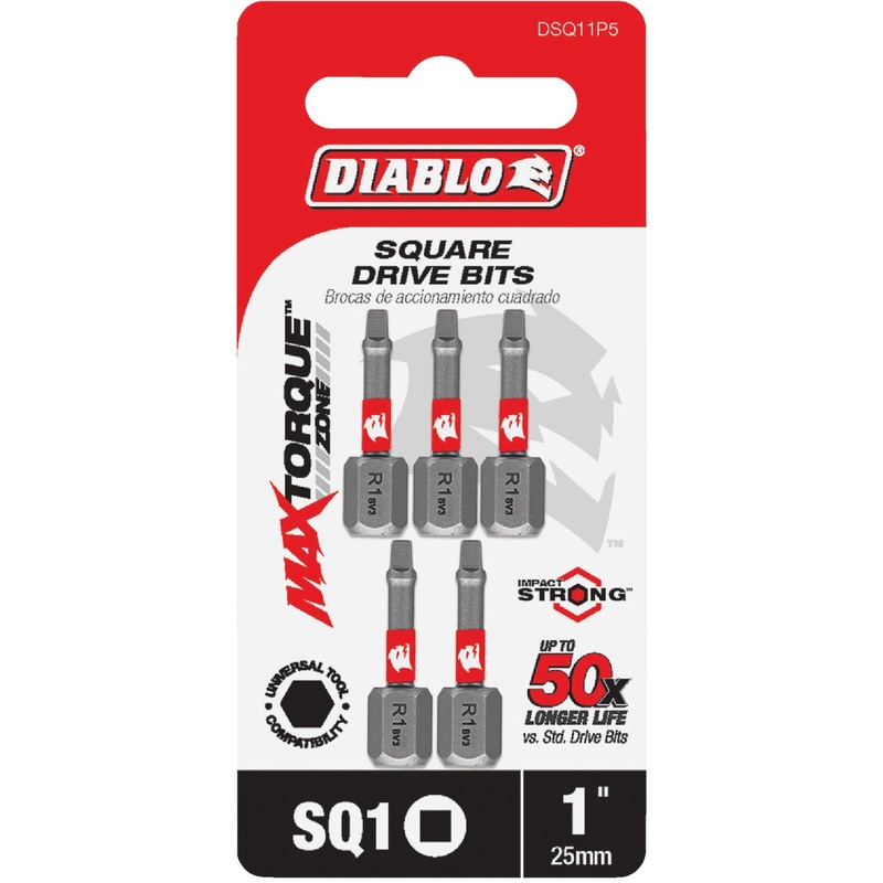 Diablo #1 Square Recess 1 In. Insert Impact Screwdriver Bit (5-Pack)