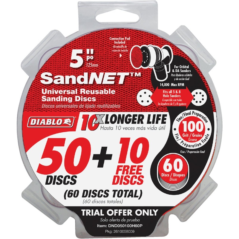 Diablo SandNet 5 In. 100 Grit Reusable Sanding Disc with Connection Pad (50-Pack)