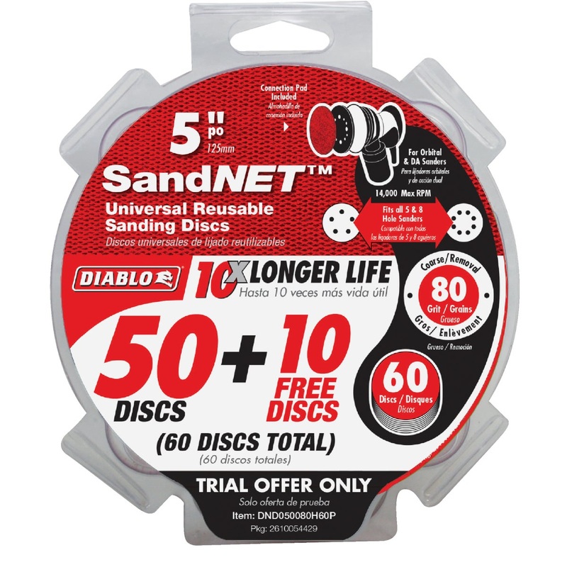 Diablo SandNet 5 In. 80 Grit Reusable Sanding Disc with Connection Pad (50-Pack)