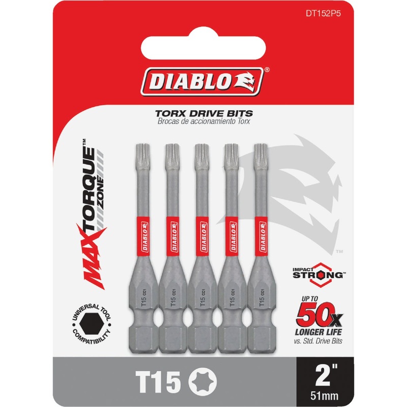 Diablo T15 TORX 2 In. Power Impact Screwdriver Bit (5-Pack)
