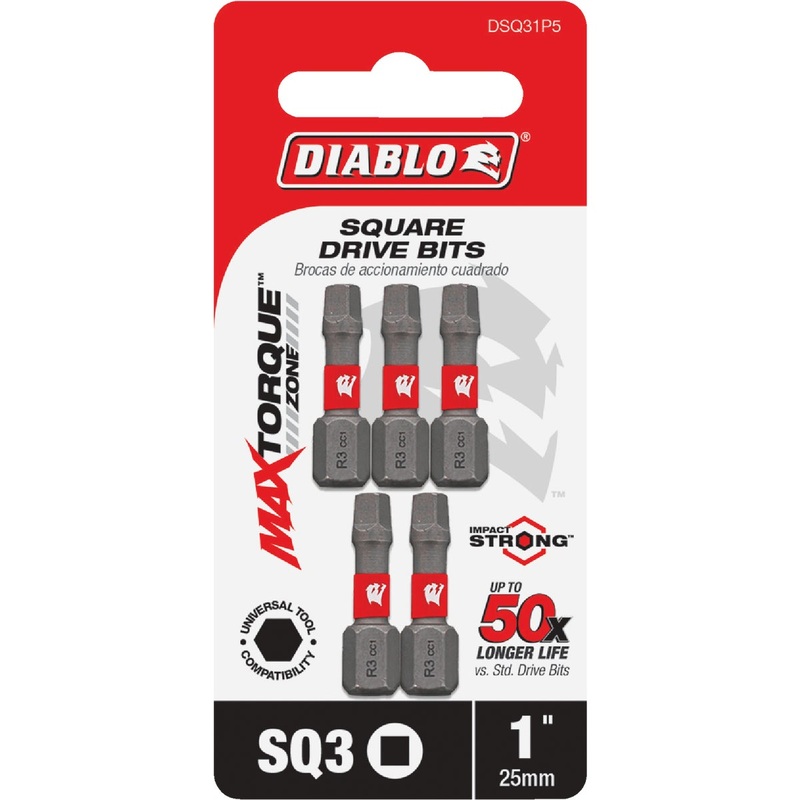 Diablo #3 Square Recess 1 In. Insert Impact Screwdriver Bit (5-Pack)