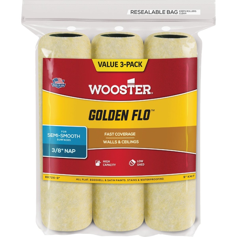 Wooster Golden Flo 9 In. x 3/8 In. Knit Fabric Roller Cover (3-Pack)