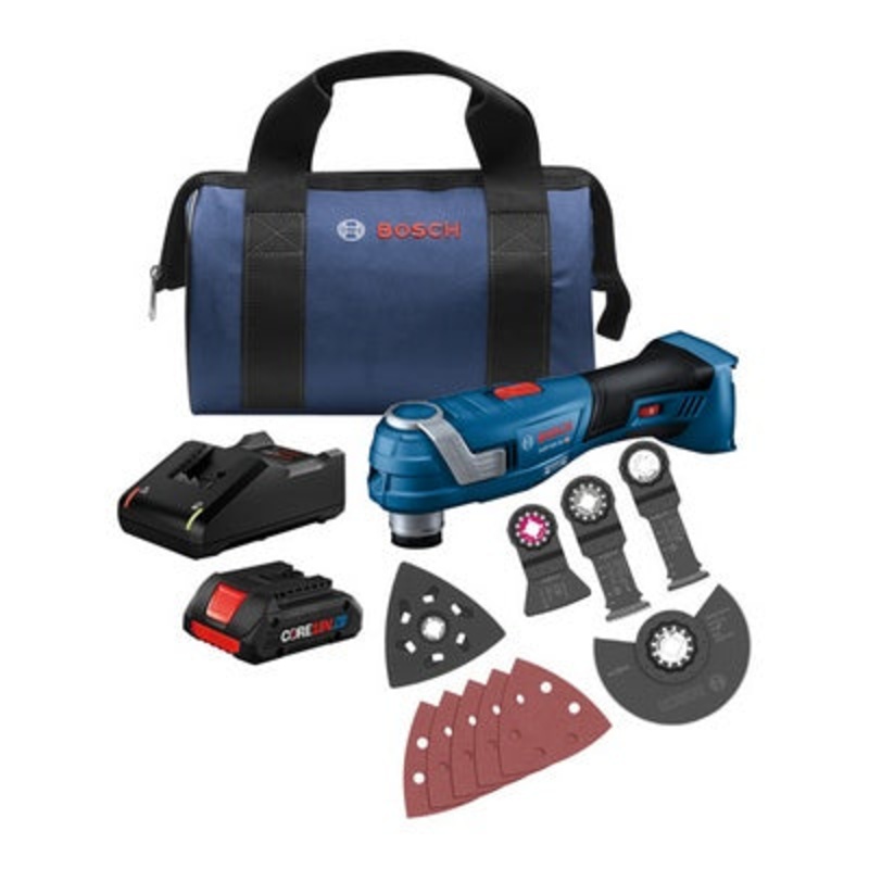 Bosch GOP18V-34B14 18V Brushless Starlock Oscillating Kit w/ (1) CORE18V 4 Ah Advanced Battery and GAL18V-40 + 3 Blades + Sanding Pads