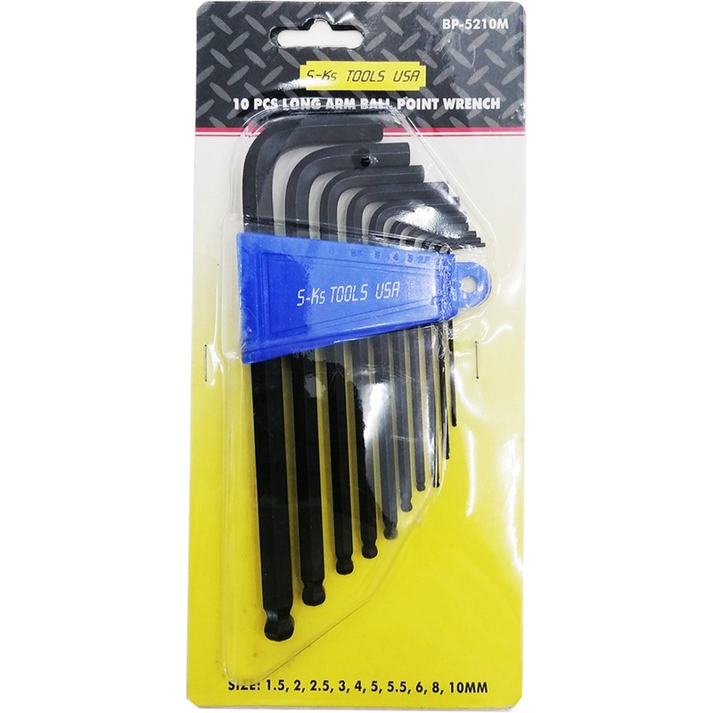 S-Ks 10pcs. BP-5210M Long Arm Hex Allen Wrench Key Ball Point End (1.5-10mm)