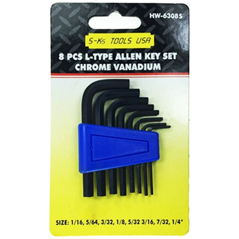 S-Ks 8pcs. HW-6308A(S) Short Arm Allen Wrench Set 11/16-1/4"