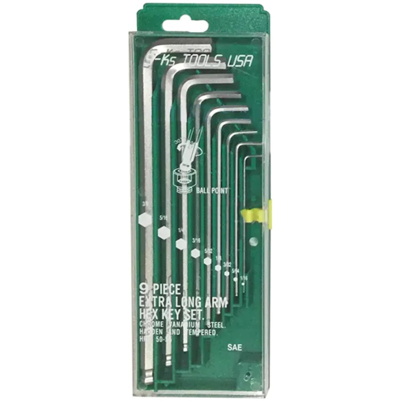S-Ks 9pcs. Extra Long Arm Ball Point Hex Allen Wrench Set