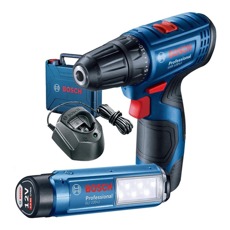Bosch GSR 120-LI + GLI 120-LI Cordless Drill Driver & LED Cordless Torch Combo Kit Set