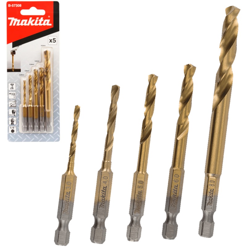 Makita B-57308 HSS-Tin Metal Impact Drill Bit Set 5Pcs [Blister Pack]