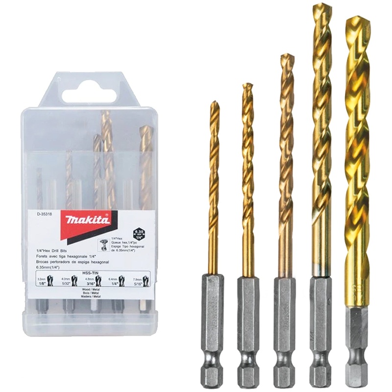 Makita D-35318 HSS-Tin Metal Impact Drill Bit Set 5Pcs