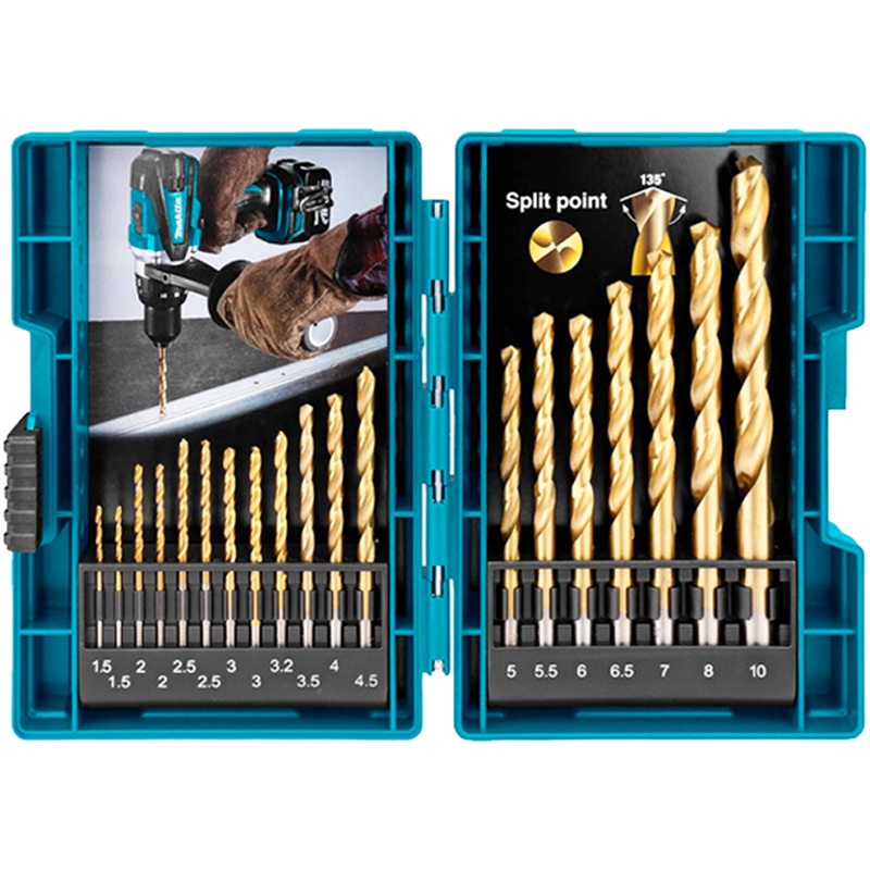 Makita D-70471 HSS-Tin Metal Impact Drill Bit Set 18Pcs