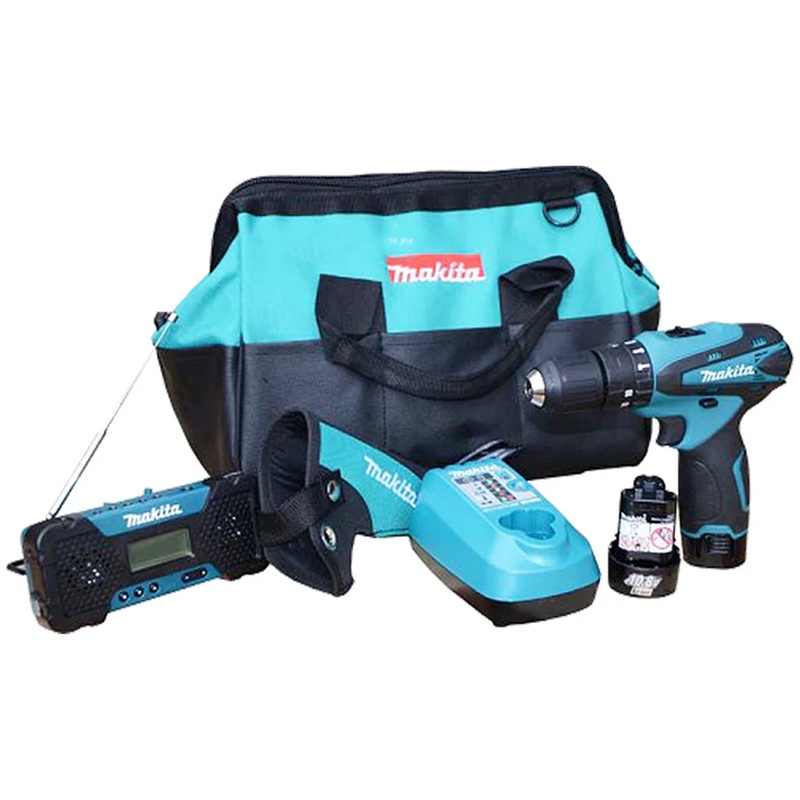 Makita DK1202 COMBO KIT HP330DZ / MR051  AM-FM Radio / Cordless Hammer Driver Drill 10MM 10.8V Li-ion
