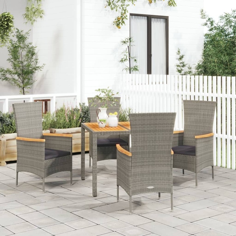 Ensemble  manger de jardin 5 pcs coussins gris rsine tresse