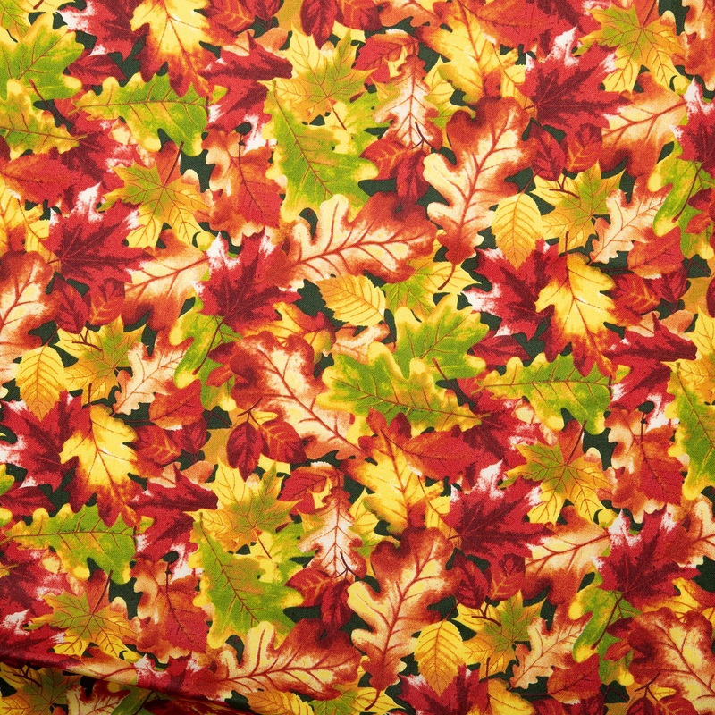 Printed Cotton - HARVEST FESTIVAL - Maple leafs - Green