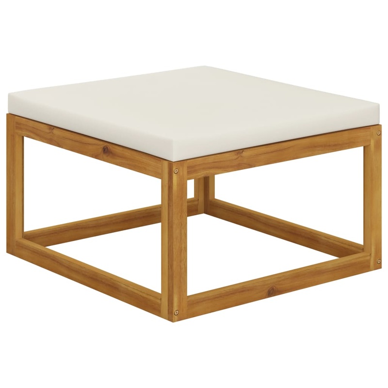 Repose-pied avec coussin blanc crme Bois d'acacia massif