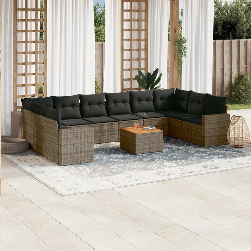 Salon de jardin 11 pcs avec coussins gris rsine tresse