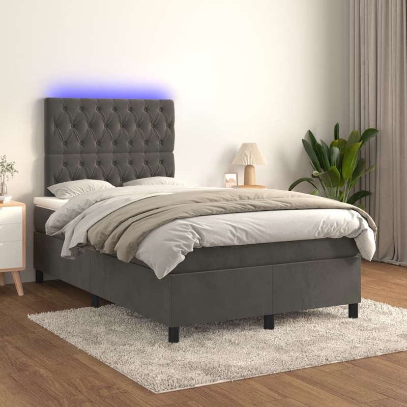 Sommier  lattes de lit matelas et LED Gris fonc 120x200 cm